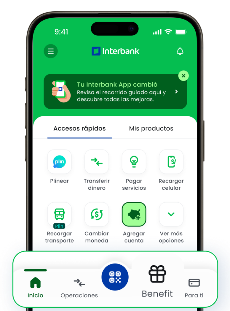 Ingresa a Interbank APP. Selecciona Benefit en el menú inferior.